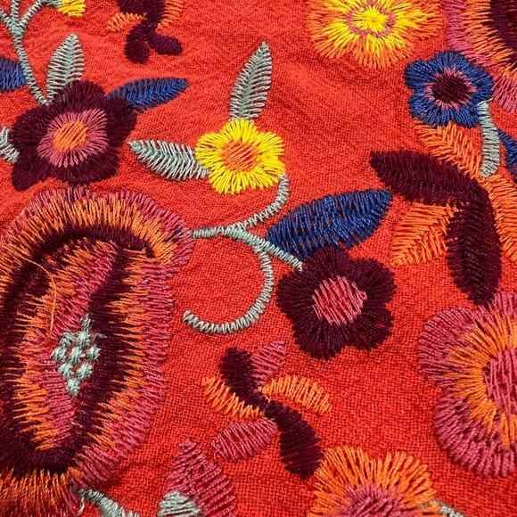 Umgee Fiesta Linen Blend Orange Floral Embroidered Swing Shirt Oversized Size S - Picture 8 of 12